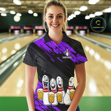 Load image into Gallery viewer, Custom Purple Funny Bowling Tournament Jersey for Women Bowling Team Shirts Polo &amp; 1/4 Zip HNT178
