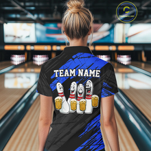 Load image into Gallery viewer, Custom Blue Funny Bowling Tournament Jersey for Women Bowling Team Shirts Polo &amp; 1/4 Zip HNT178