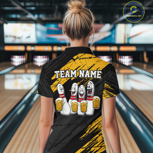 Load image into Gallery viewer, Custom Yellow Funny Bowling Tournament Jersey for Women Bowling Team Shirts Polo &amp; 1/4 Zip HNT178