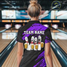 Load image into Gallery viewer, Custom Purple Funny Bowling Tournament Jersey for Women Bowling Team Shirts Polo &amp; 1/4 Zip HNT178