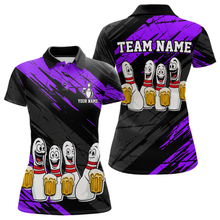 Load image into Gallery viewer, Custom Purple Funny Bowling Tournament Jersey for Women Bowling Team Shirts Polo &amp; 1/4 Zip HNT178