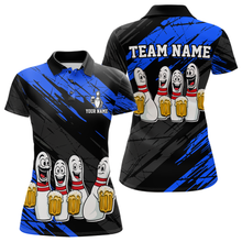 Load image into Gallery viewer, Custom Blue Funny Bowling Tournament Jersey for Women Bowling Team Shirts Polo &amp; 1/4 Zip HNT178