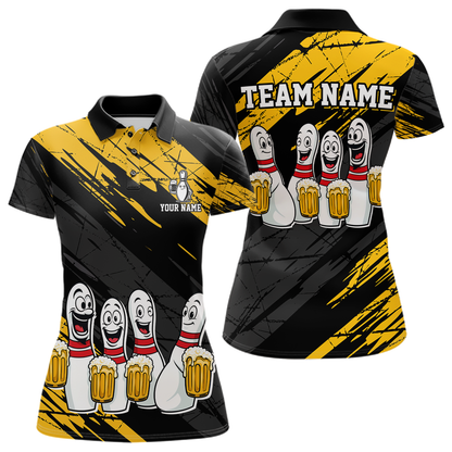 Custom Yellow Funny Bowling Tournament Jersey for Women Bowling Team Shirts Polo & 1/4 Zip HNT178