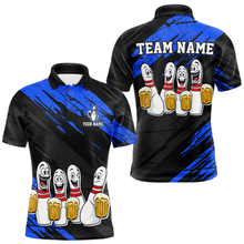 Load image into Gallery viewer, Custom Blue Funny Bowling Tournament Jersey for Men Bowling Team Shirts Polo &amp; 1/4 Zip HNT178