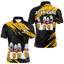 Load image into Gallery viewer, Custom Yellow Funny Bowling Tournament Jersey for Men Bowling Team Shirts Polo &amp; 1/4 Zip HNT178