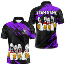 Load image into Gallery viewer, Custom Purple Funny Bowling Tournament Jersey for Men Bowling Team Shirts Polo &amp; 1/4 Zip HNT178