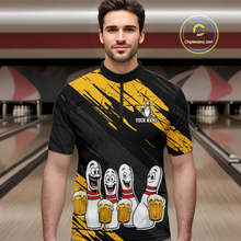 Load image into Gallery viewer, Custom Yellow Funny Bowling Tournament Jersey for Men Bowling Team Shirts Polo &amp; 1/4 Zip HNT178