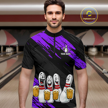 Load image into Gallery viewer, Custom Purple Funny Bowling Tournament Jersey for Men Bowling Team Shirts Polo &amp; 1/4 Zip HNT178