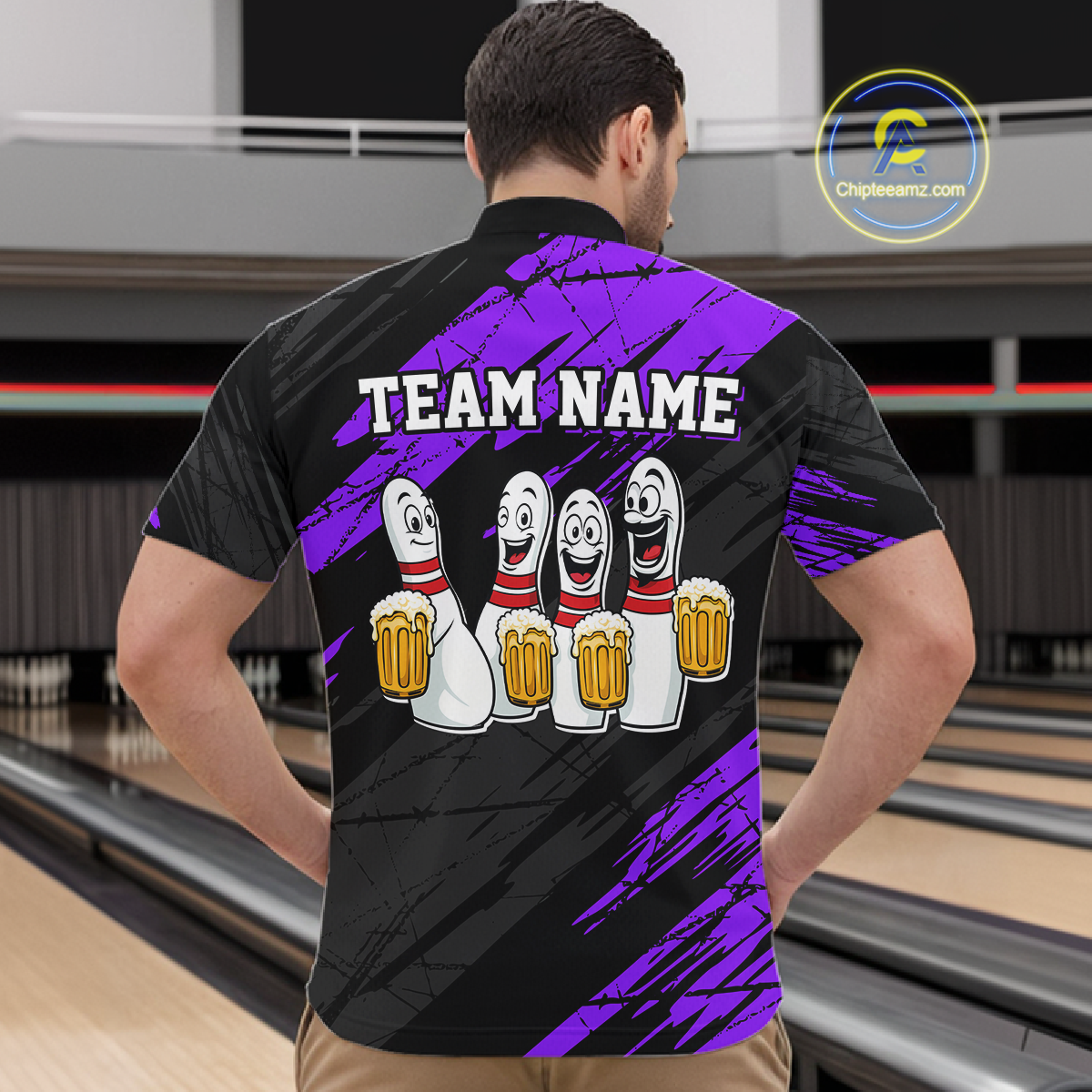 Custom Purple Funny Bowling Tournament Jersey for Men Bowling Team Shirts Polo & 1/4 Zip HNT178