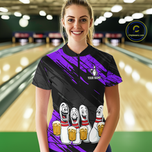 Load image into Gallery viewer, Custom Purple Funny Bowling Tournament Jersey for Women Bowling Team Shirts Polo &amp; 1/4 Zip HNT178