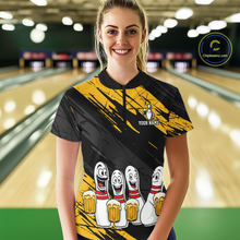 Load image into Gallery viewer, Custom Yellow Funny Bowling Tournament Jersey for Women Bowling Team Shirts Polo &amp; 1/4 Zip HNT178