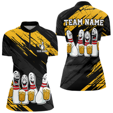 Load image into Gallery viewer, Custom Yellow Funny Bowling Tournament Jersey for Women Bowling Team Shirts Polo &amp; 1/4 Zip HNT178