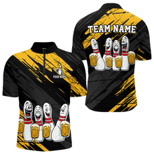 Load image into Gallery viewer, Custom Yellow Funny Bowling Tournament Jersey for Men Bowling Team Shirts Polo &amp; 1/4 Zip HNT178