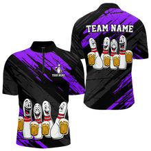 Load image into Gallery viewer, Custom Purple Funny Bowling Tournament Jersey for Men Bowling Team Shirts Polo &amp; 1/4 Zip HNT178