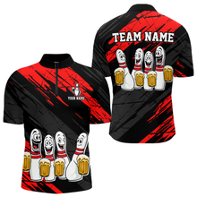 Load image into Gallery viewer, Custom Red Funny Bowling Tournament Jersey for Men Bowling Team Shirts Polo &amp; 1/4 Zip HNT178