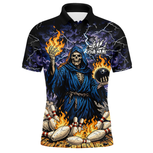 Custom Flame Grim Reaper Bowling Jersey for Men Polo & 1/4 Zip Bowling Team Shirts HNT222