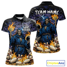 Load image into Gallery viewer, Custom Flame Grim Reaper Bowling Jersey for Women Polo &amp; 1/4 Zip Bowling Team Shirts HNT222