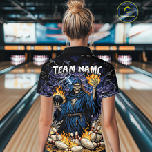 Load image into Gallery viewer, Custom Flame Grim Reaper Bowling Jersey for Women Polo &amp; 1/4 Zip Bowling Team Shirts HNT222