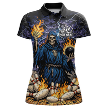 Load image into Gallery viewer, Custom Flame Grim Reaper Bowling Jersey for Women Polo &amp; 1/4 Zip Bowling Team Shirts HNT222