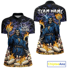 Load image into Gallery viewer, Custom Flame Grim Reaper Bowling Jersey for Women Polo &amp; 1/4 Zip Bowling Team Shirts HNT222