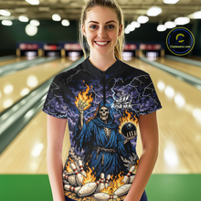 Load image into Gallery viewer, Custom Flame Grim Reaper Bowling Jersey for Women Polo &amp; 1/4 Zip Bowling Team Shirts HNT222
