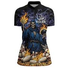 Load image into Gallery viewer, Custom Flame Grim Reaper Bowling Jersey for Women Polo &amp; 1/4 Zip Bowling Team Shirts HNT222