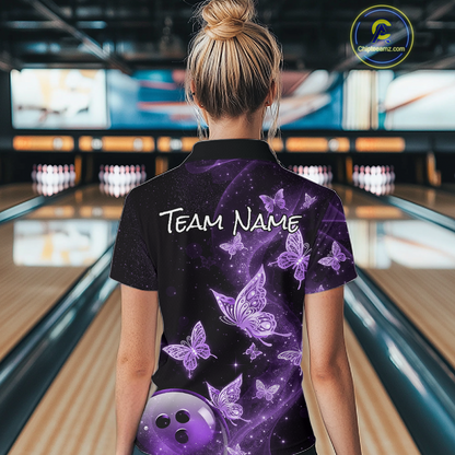 Custom Purple Galaxy Butterflies Bowling Shirt for Women Butterfly Bowling Team Jersey Bowling League HNT277
