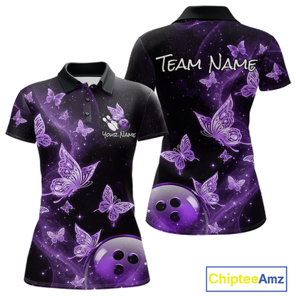 Custom Purple Galaxy Butterflies Bowling Shirt for Women Butterfly Bowling Team Jersey Bowling League HNT277