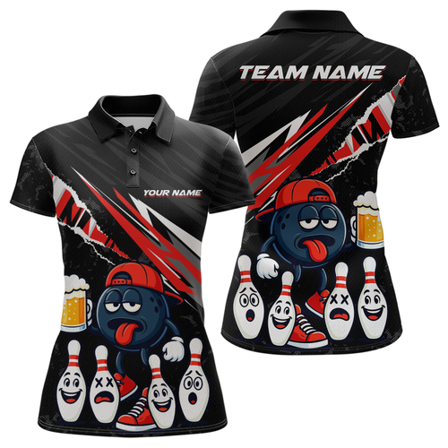 Custom Red Beer Bowling Jersey for Women Bowling Team Shirts Bowling Uniform Polo & 1/4 Zip HNT133