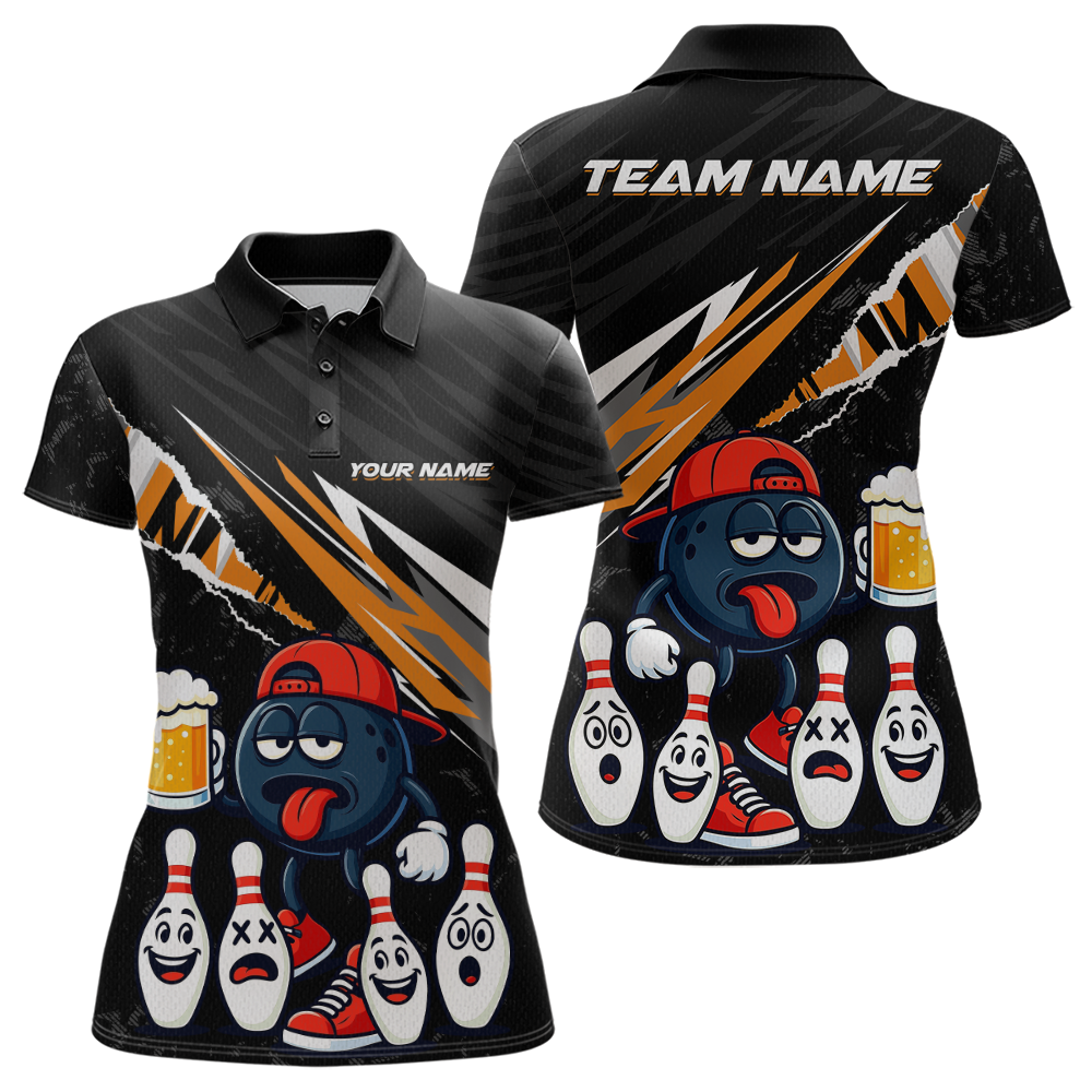 Custom Orange Beer Bowling Jersey for Women Bowling Team Shirts Bowling Uniform Polo & 1/4 Zip HNT133
