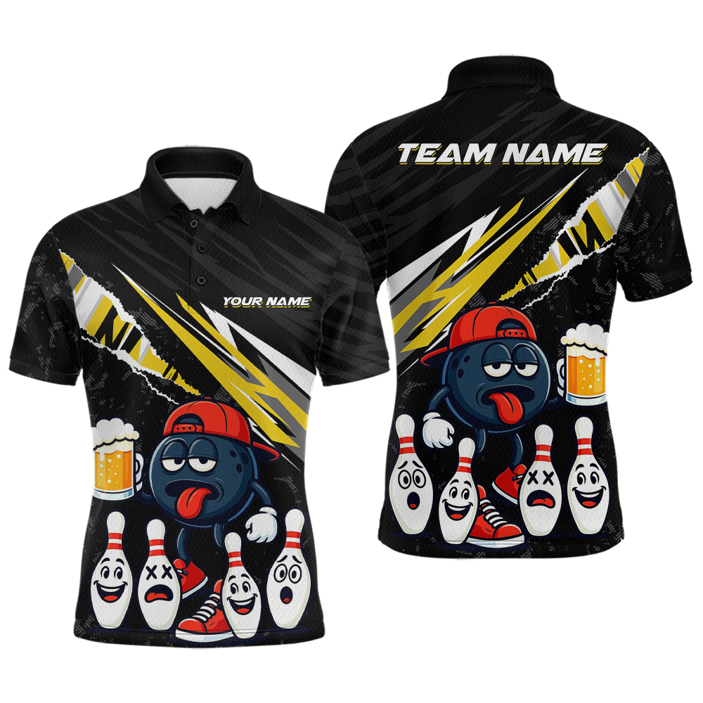 Custom Yellow Beer Bowling Jersey for Men Bowling Team Shirts Bowling Uniform Polo & 1/4 Zip HNT133