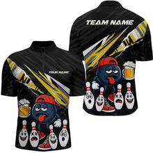 Load image into Gallery viewer, Custom Yellow Beer Bowling Jersey for Men Bowling Team Shirts Bowling Uniform Polo &amp; 1/4 Zip HNT133