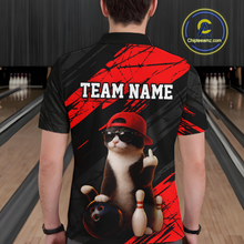 Load image into Gallery viewer, Custom Funny Cat Red Bowling Jersey for Men Bowling Polo &amp; 1/4 Zip Bowling Team Shirts HNT198