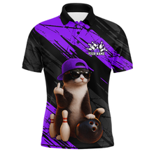 Load image into Gallery viewer, Custom Funny Cat Purple Bowling Jersey for Men Bowling Polo &amp; 1/4 Zip Bowling Team Shirts HNT198