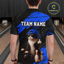 Load image into Gallery viewer, Custom Funny Cat Blue Bowling Jersey for Men Bowling Polo &amp; 1/4 Zip Bowling Team Shirts HNT198