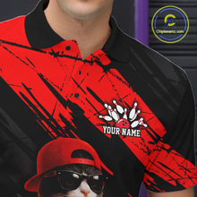 Load image into Gallery viewer, Custom Funny Cat Red Bowling Jersey for Men Bowling Polo &amp; 1/4 Zip Bowling Team Shirts HNT198