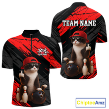 Load image into Gallery viewer, Custom Funny Cat Red Bowling Jersey for Men Bowling Polo &amp; 1/4 Zip Bowling Team Shirts HNT198