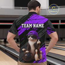Load image into Gallery viewer, Custom Funny Cat Purple Bowling Jersey for Men Bowling Polo &amp; 1/4 Zip Bowling Team Shirts HNT198