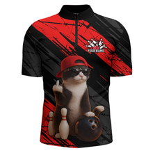 Load image into Gallery viewer, Custom Funny Cat Red Bowling Jersey for Men Bowling Polo &amp; 1/4 Zip Bowling Team Shirts HNT198
