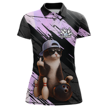 Load image into Gallery viewer, Custom Funny Cat Holographic Bowling Jersey for Women Bowling Polo &amp; 1/4 Zip Bowling Team Shirts HNT198