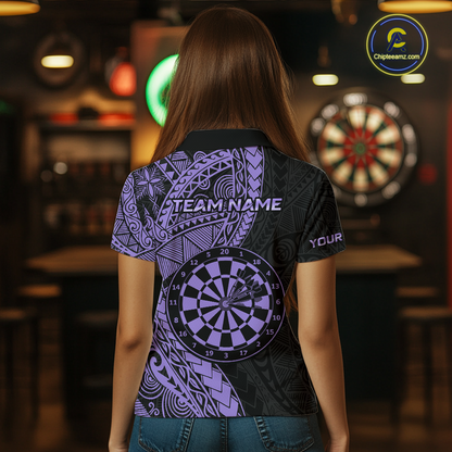 Custom Purple Tribal Dart Shirts for Women Dart Team Jersey Dartboard Gifts Polo & 1/4 Zip NNT163