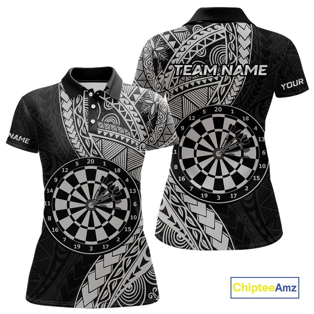 Custom White Tribal Dart Shirts for Women Dart Team Jersey Dartboard Gifts Polo & 1/4 Zip NNT163