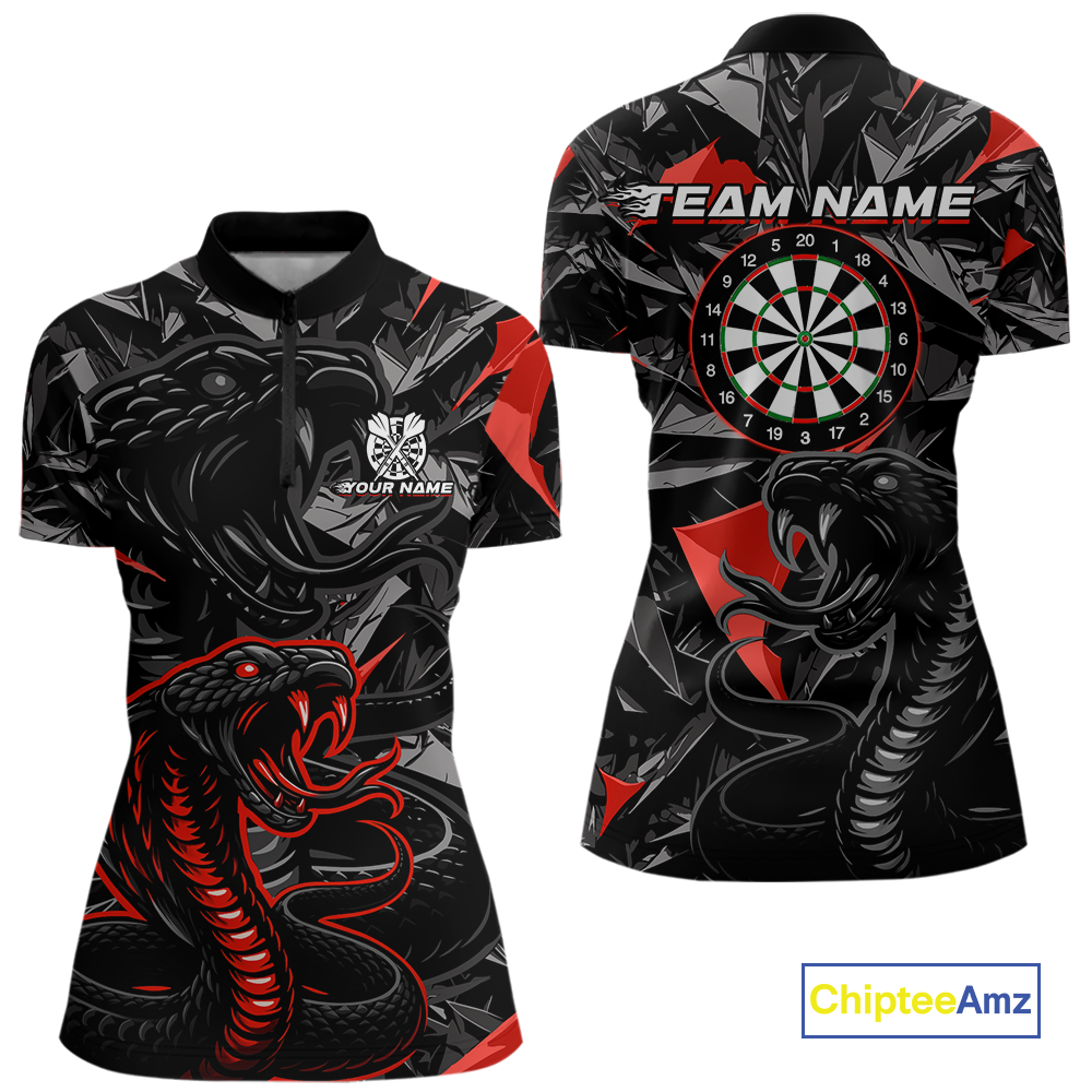 Red Custom Cobra Snake Dart Shirts for Women Dart Team Jersey Dartboard Gifts Polo & 1/4 Zip NNT162