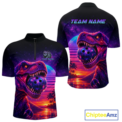 Custom Retro Galaxy Dinosaur Bowling Jersey for Men Bowling Shirts for Team Polo & 1/4 Zip HNT245
