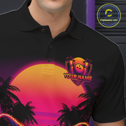 Custom Funny Raccoon Retro Sunset Bowling Jersey for Men Bowling Uniform Bowling Team Shirts HNT280