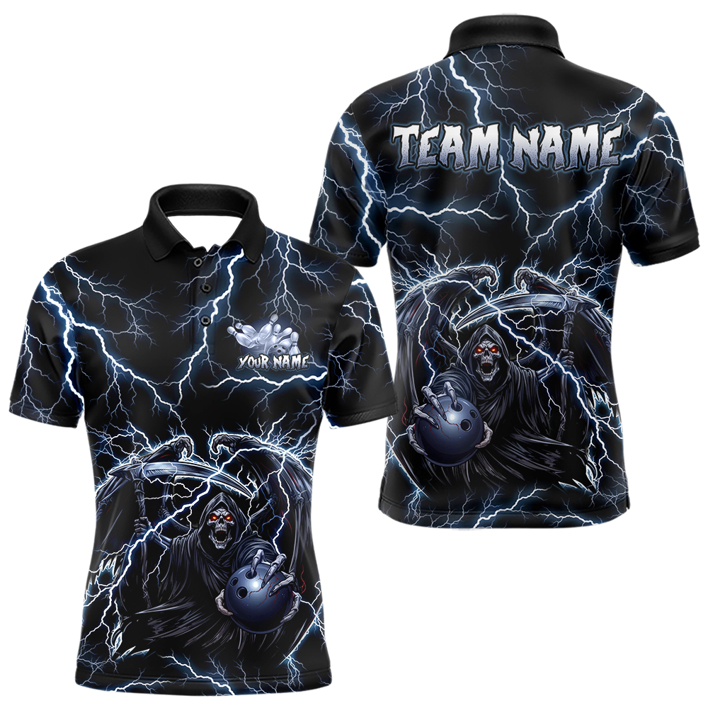 Custom Thunder Skeleton Bowling Jersey for Men Polo & 1/4 Zip Bowling Team Shirts HNT152