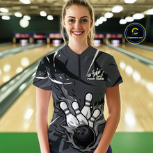 Load image into Gallery viewer, Custom Flame Bowling Jersey for Women Polo &amp; 1/4 Zip Bowling Team Shirts Bowling League HNT151
