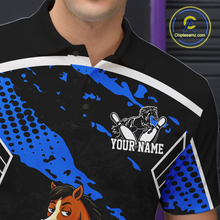 Load image into Gallery viewer, Custom Blue Funny Horse Bowling Tournament Jersey for Men Bowling Team Shirts Polo &amp; 1/4 Zip HNT180
