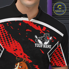 Load image into Gallery viewer, Custom Red Funny Horse Bowling Tournament Jersey for Men Bowling Team Shirts Polo &amp; 1/4 Zip HNT180