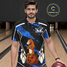 Load image into Gallery viewer, Custom Blue Funny Horse Bowling Tournament Jersey for Men Bowling Team Shirts Polo &amp; 1/4 Zip HNT180